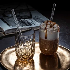 Caramel Macchiato Gläser GOCCE mit Glastrinkhalm 4-teilig