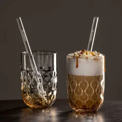 Caramel Macchiato Gläser GOCCE mit Glastrinkhalm 4-teilig