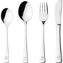 Kinderbesteck BAMBINI 4-teilig silber Krokodil, Elefant, Löwe