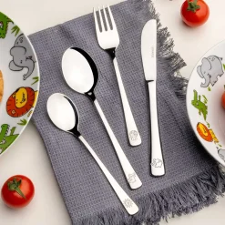 Kinderbesteck BAMBINI 4-teilig silber Krokodil, Elefant, Löwe