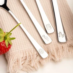 Kinderbesteck BAMBINI 4-teilig silber Panda, Einhorn, Flamingo