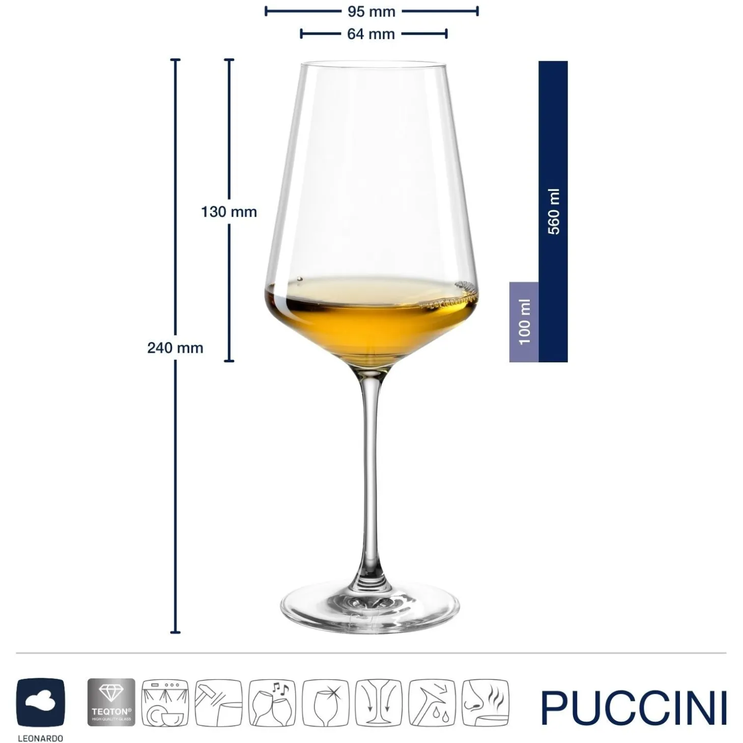 Weißweinglas PUCCINI 560 ml 6er-Set + Poliertuch