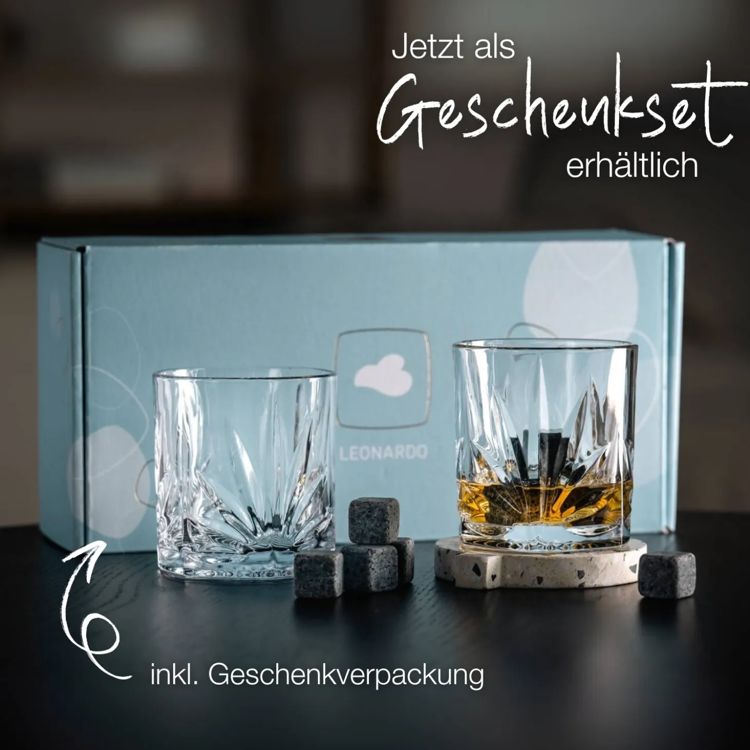 Whiskybecher DOF CAPRI 330 ml 2er-Set mit 8 Kühlsteinen