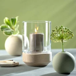 Windlicht auf Holzsockel LEGNO 21 cm