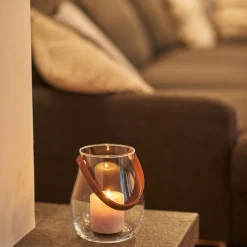 Windlicht GIARDINO mit Lederhenkel 22 cm