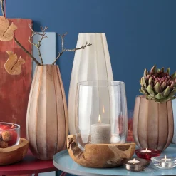 Windlicht TERRA 27 cm mit Teaksockel