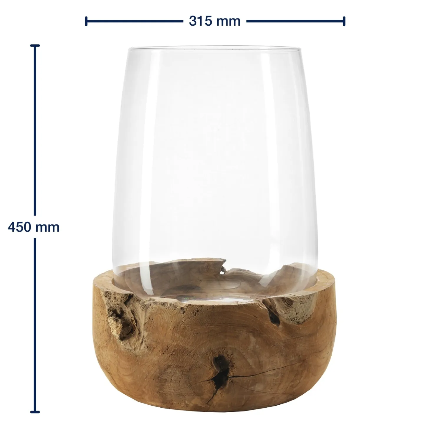 Windlicht TERRA 45 cm mit Teaksockel